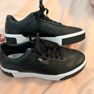 Puma Black Leather Sneakers with White Accents